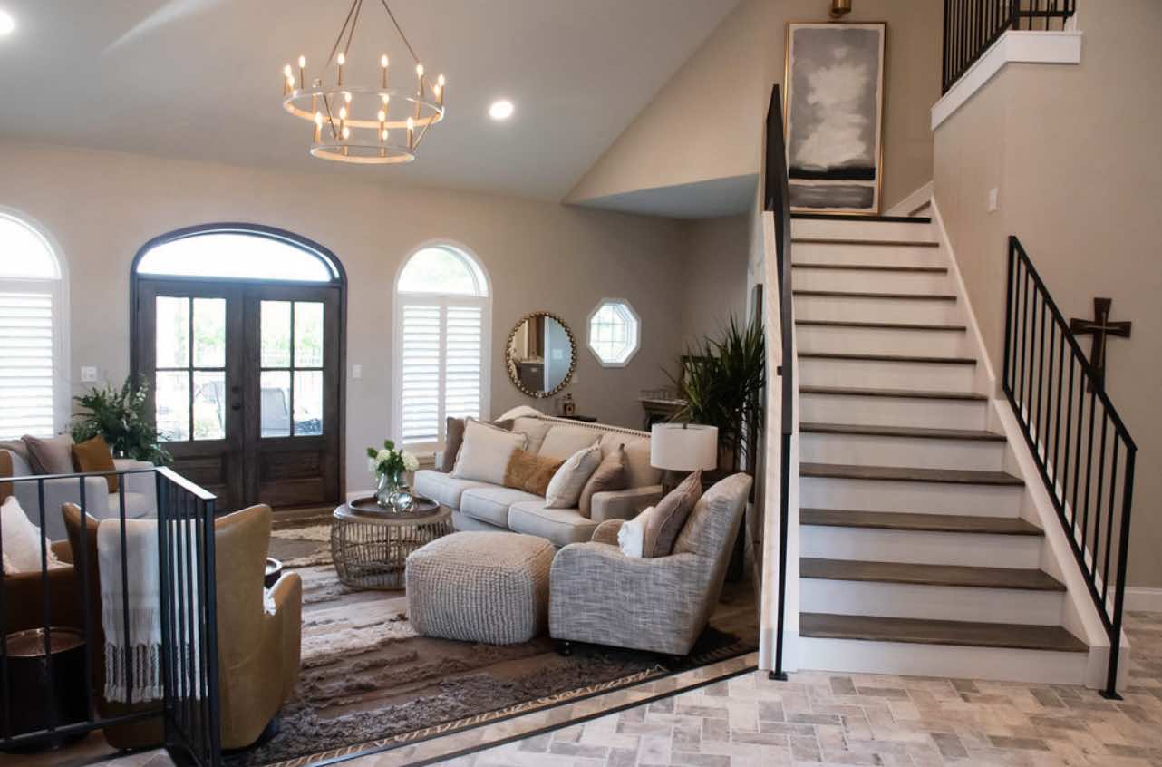Timberline living room and staircase with warm natural light